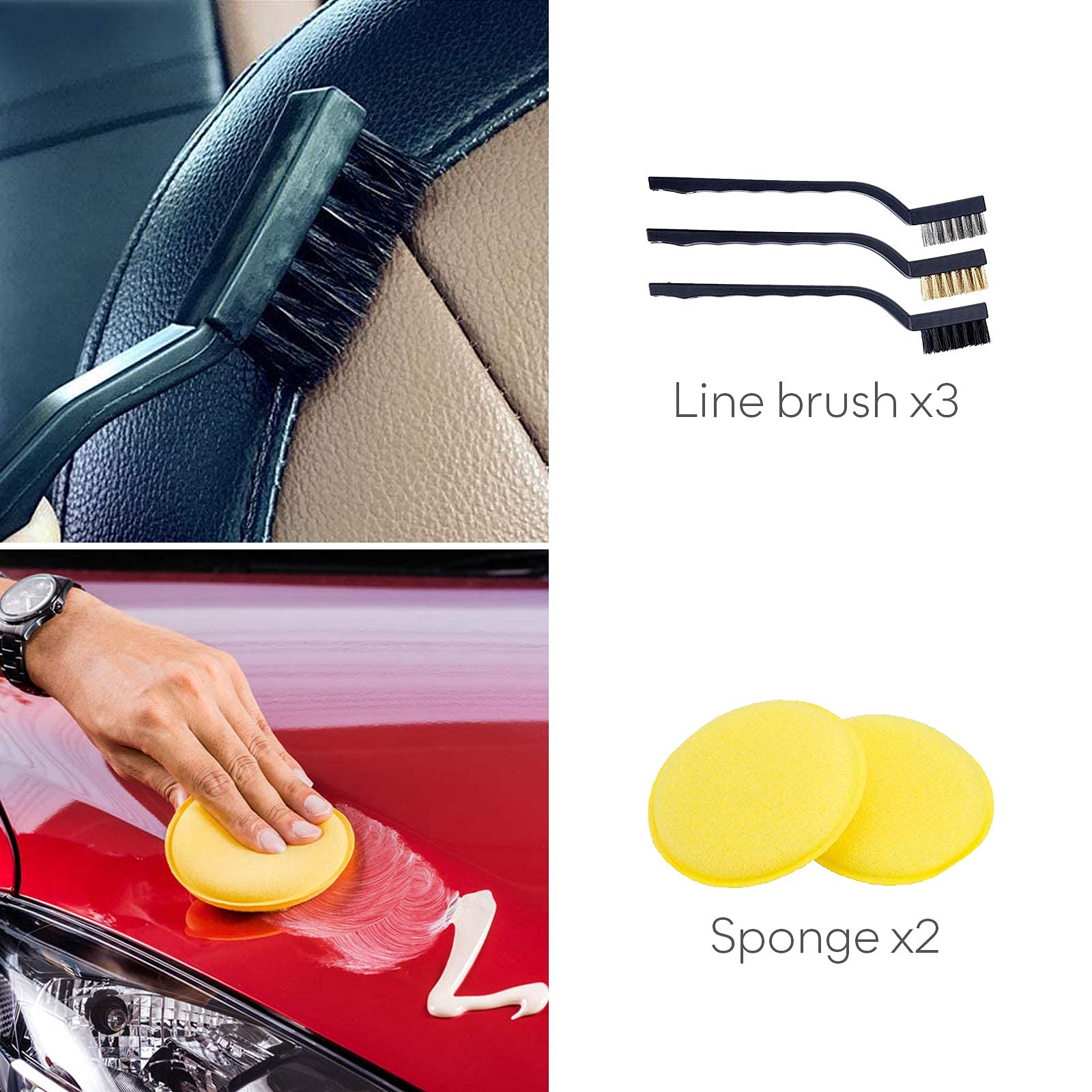 STHIRA Car Cleaning Brush Kit for Interior and Exterior Detailing with 15 Pcs Tools featuring Non Slip Handles and Boar Hair Bristles