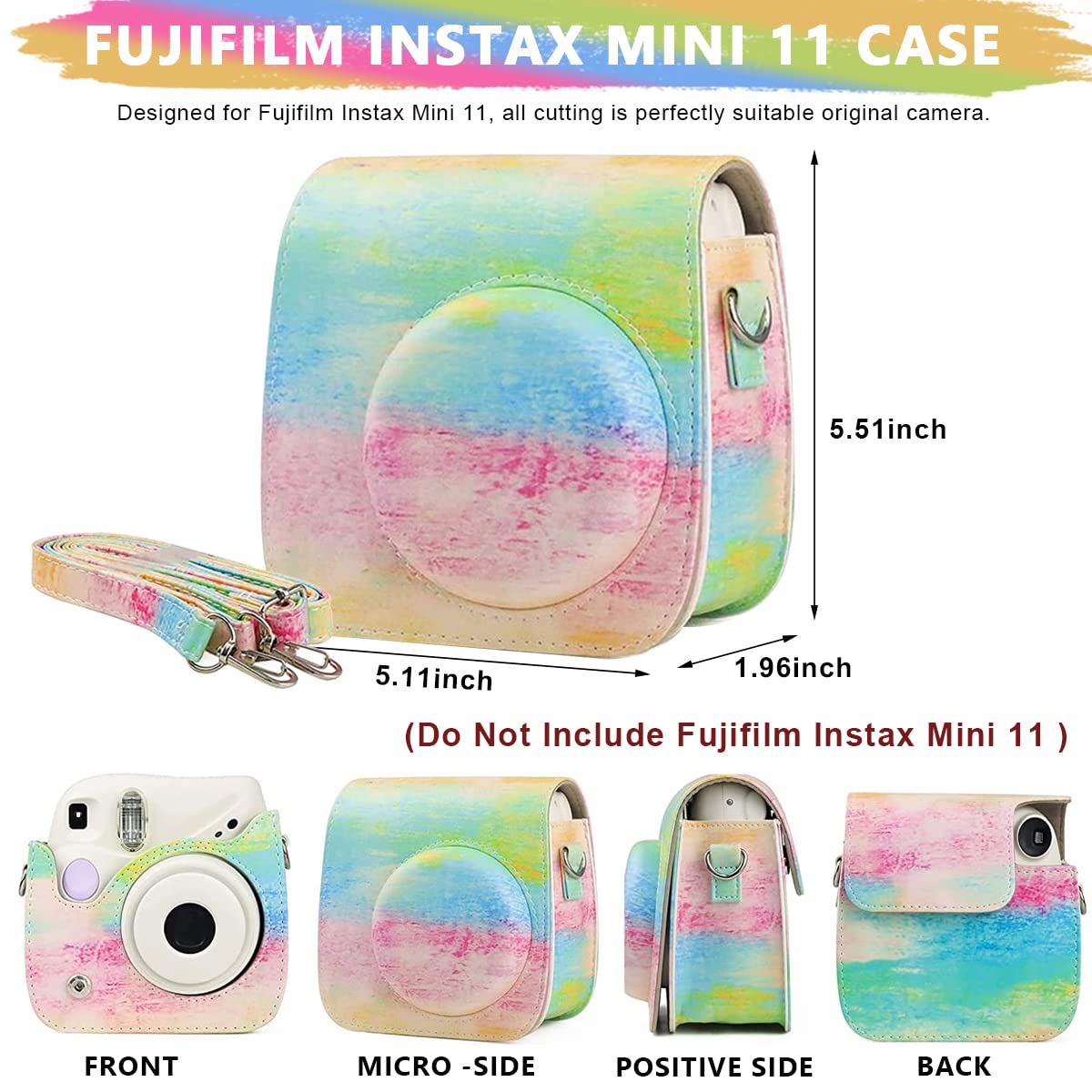 Zeitel Mini 11 Camera Case for Fujifilm Instant Film with Detachable Top Cover | PU Leather Bag with Adjustable Shoulder Strap