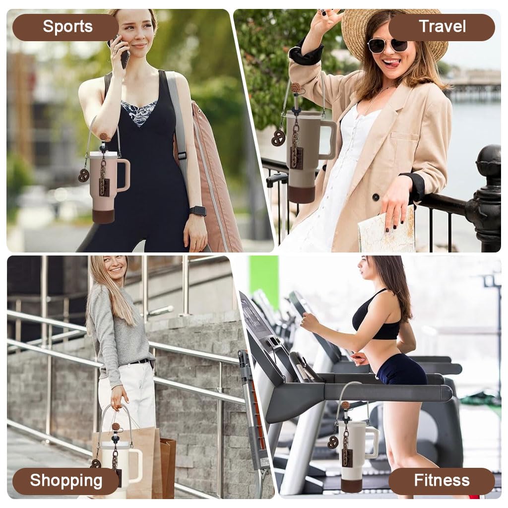 HASTHIP Stanley Cup Accessories Set for Travel with Hand Strap and Silicone Bottom Sleeve | 5Pcs Charms and Cookie Straw Cover