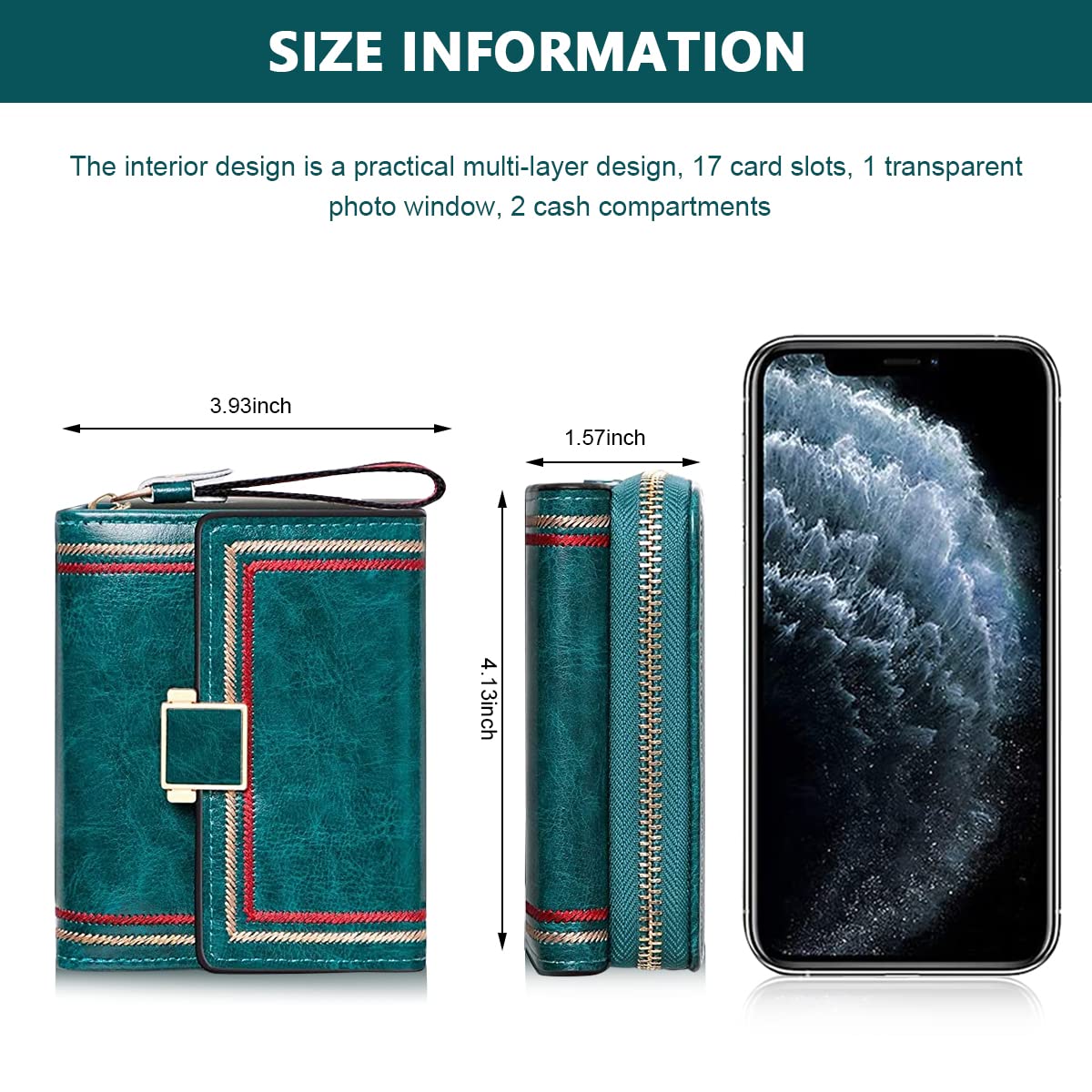 PALAY Women's Leather Wallet for Daily Use with 17 Card Slots and RFID Blocking | Turquoise