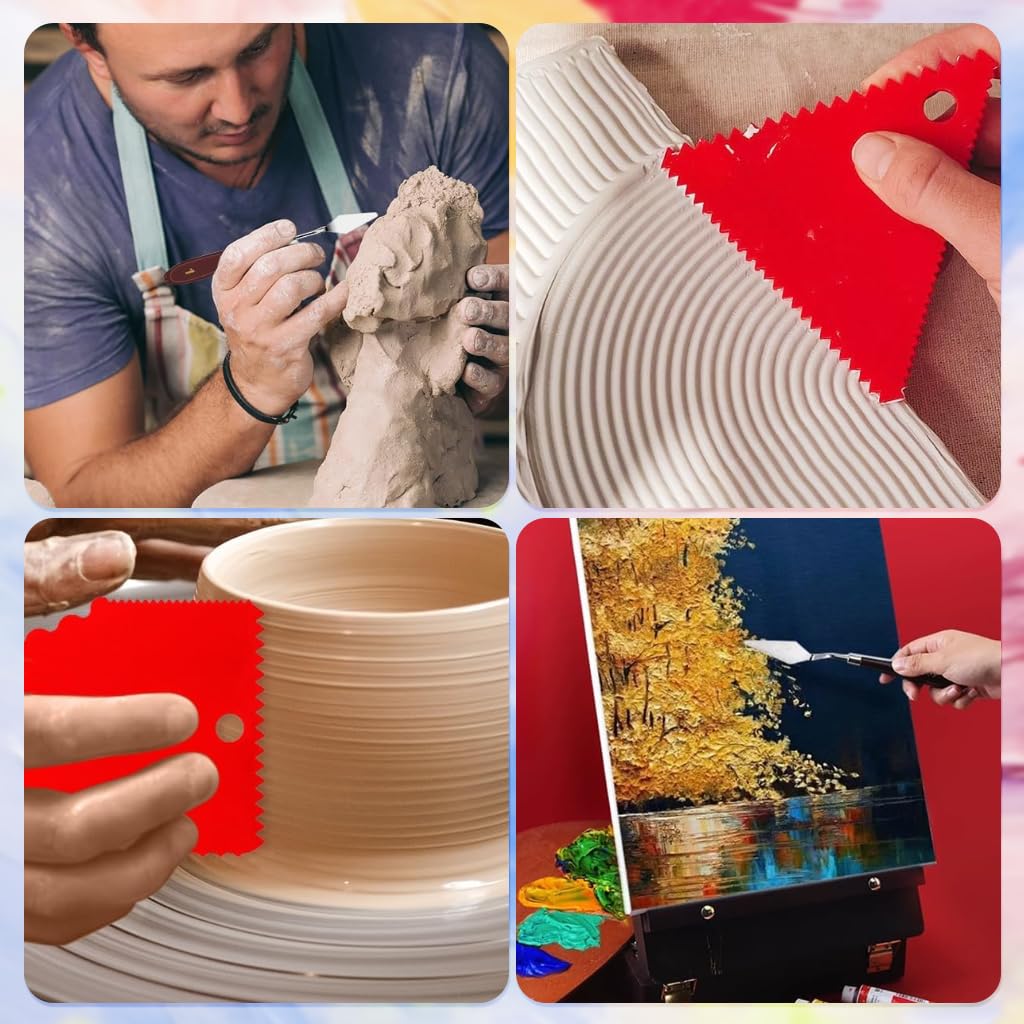 Serplex Acrylic Paint Scrapers Set for Texture Art with 11 Pcs Tools featuring Wooden Handles