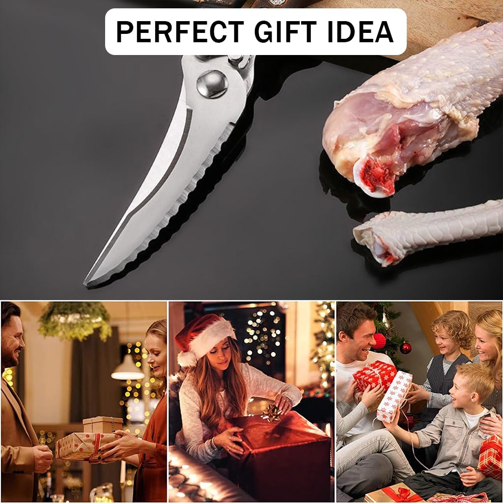 Supvox Kitchen Meat Scissors for Poultry and Fish with Serrated Edge & Spring-Loaded Handles