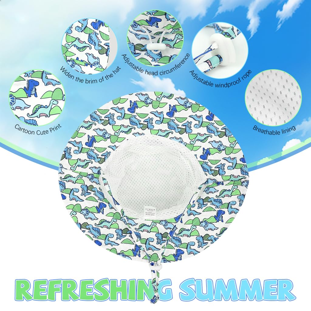 SNOWIE SOFT Sun Hat for Toddlers with UPF 50+ Wide Brim and Mesh Liner | Blue Dinosaur Design