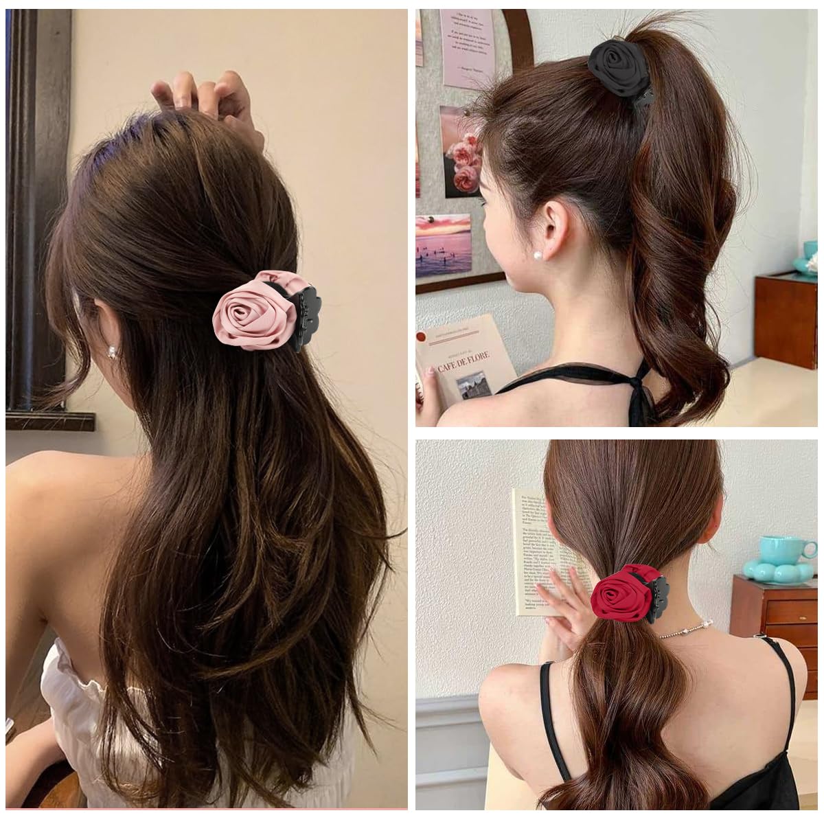 MAYCREATE Hair Clips for Women with Secure Spring-Loaded Hold and 1.57 in Size | Lightweight Acrylic Floral Claw Set