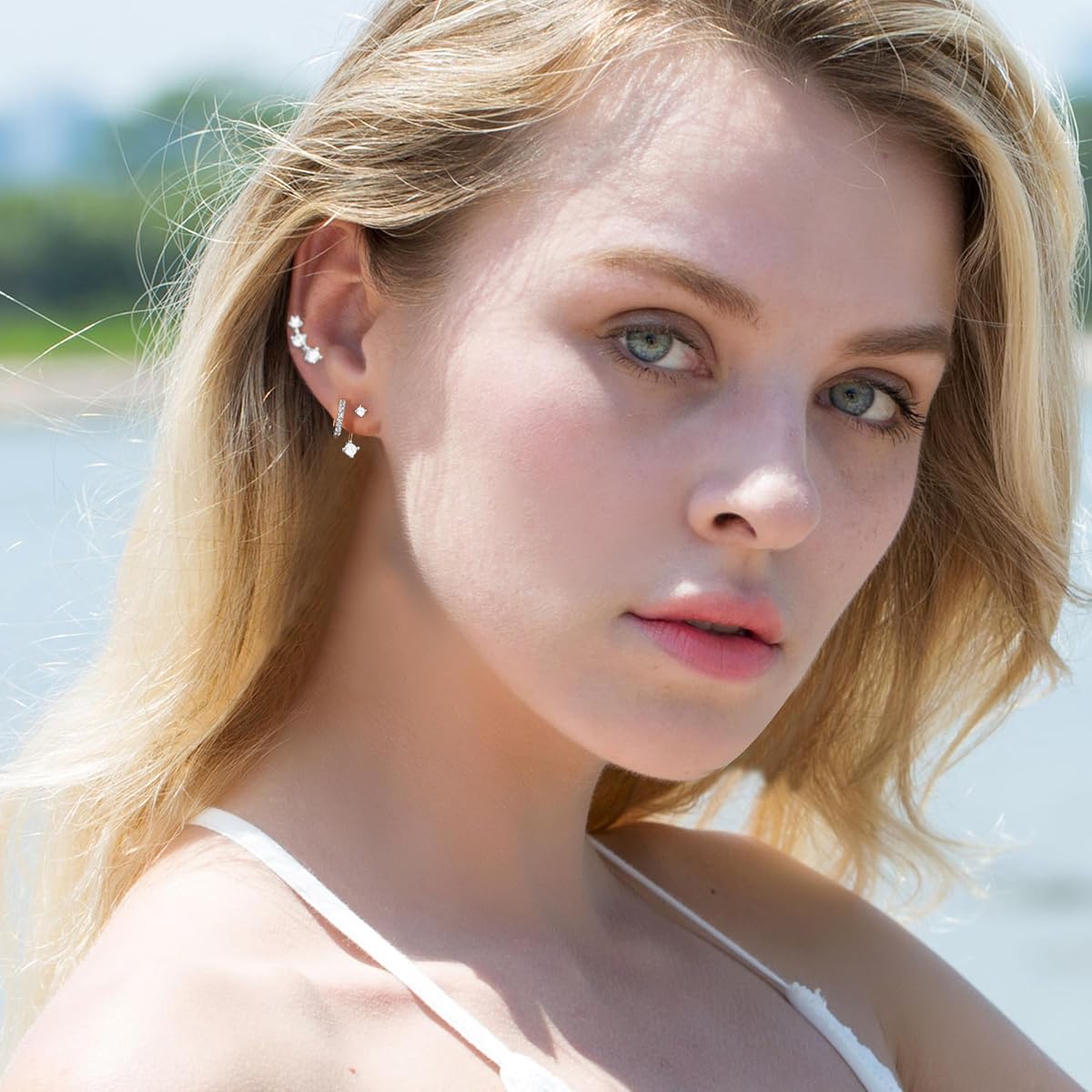 SANNIDHI Ear Studs Set for Women with 3 Pairs Zircon Silver Earrings | Hypoallergenic Gift