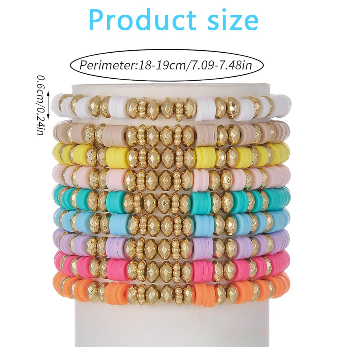 SANNIDHI Bracelet Set for Girls with Stretch Cord and Golden Beads | 9Pcs Clay Boho Jewelry