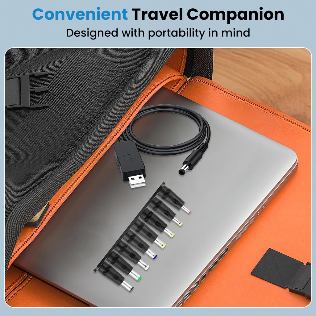 Verilux USB to DC 5V Power Cord 3.3ft for Universal Charging with 8 Interchangeable Adapters