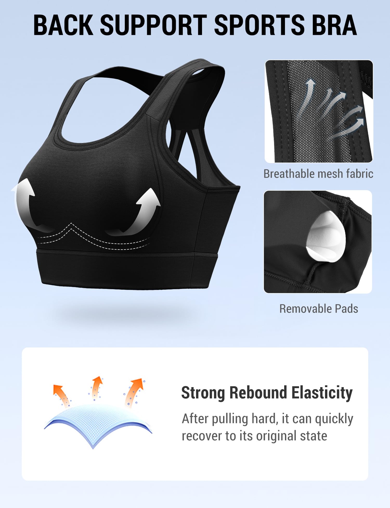 Venzina Sports Bra for Yoga and Running with Breathable Mesh and Removable Pads | Black Longline Racerback Top