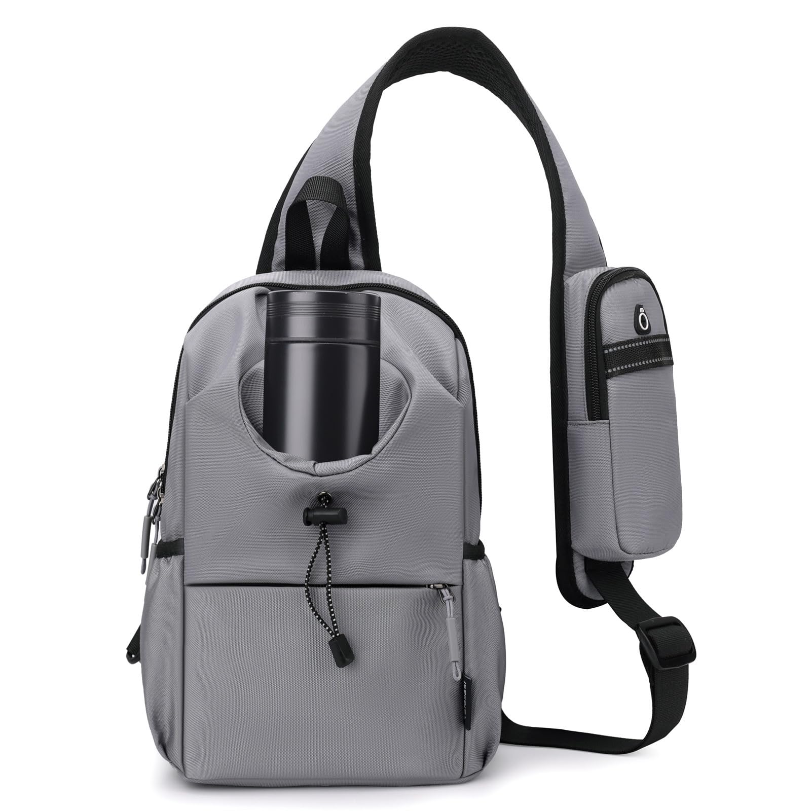 GUSTAVE® Lightweight Travel Sling Bag Unisex Short Trip Crossbody Bags Small Hiking Backpack Chest Bag With Water Bottle Holder-LightGray