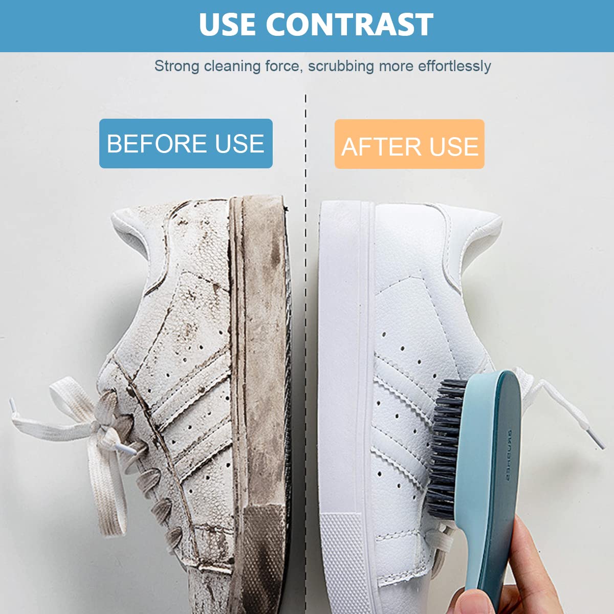 ELEPHANTBOAT Laundry Scrubbing Brush Set for Shoes and Clothes with Soft PBT Bristles | 2Pcs Long Handle and Rounded Grip Design