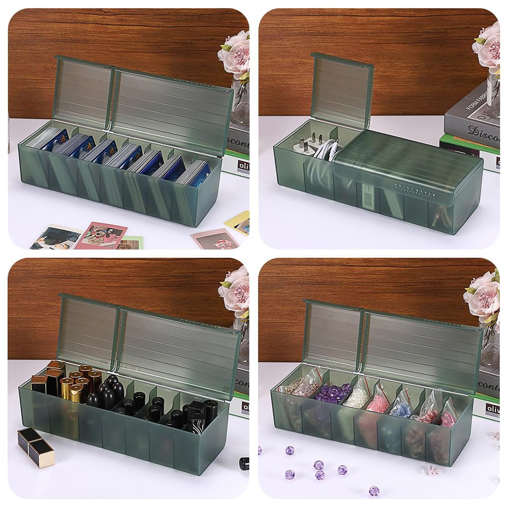 Zibuyu Card Storage Box for Collectors with 7 Compartments and Dual Latches | Clear PP 29x10.4x8.1 cm Organizer