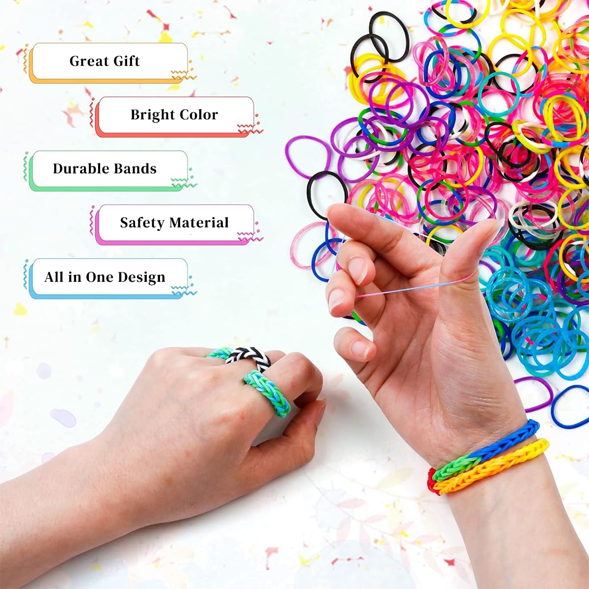 PATPAT® 5400+ Loom Band Kit Colorful Rubber Band Bracelet Refill Set Includes 12 Color Loom Bands Kit, 300 S-Clips, 15 Lovely Charms and 6 Crochet Hooks Kits for Kids