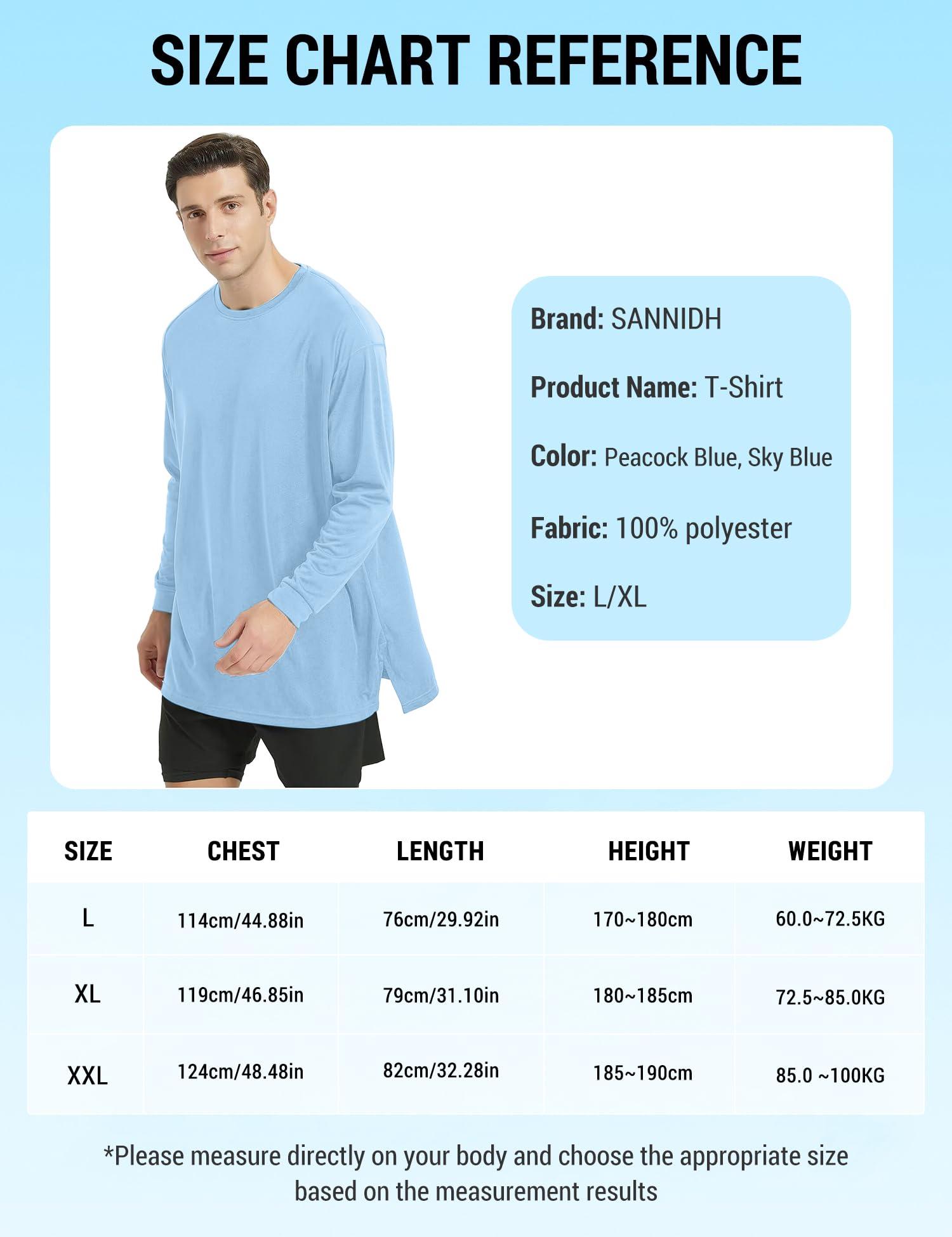 SANNIDHI Men's Crew Neck T Shirt for Running and Daily Wear featuring Soft Stretch Polyester | Moisture Wicking Long Sleeve Pullover Sky Blue XL