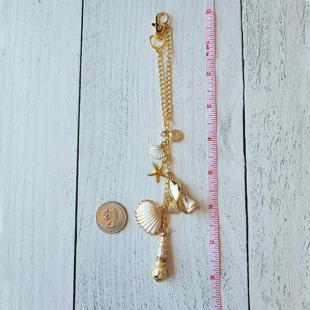 STHIRA Sea Shells Car Decor for Rear View Mirror with 8 in Hanging Charm and Metal Clasp | Boho Coastal Accent