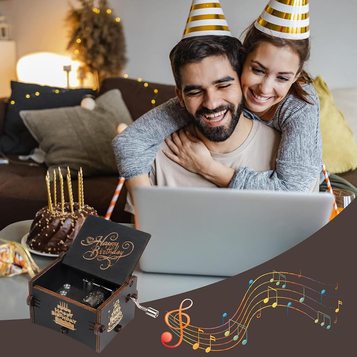 PATPAT Wooden Music Box for Birthday Gift featuring Hand Crank Mechanism and 6.4x5.2x4.2cm Size