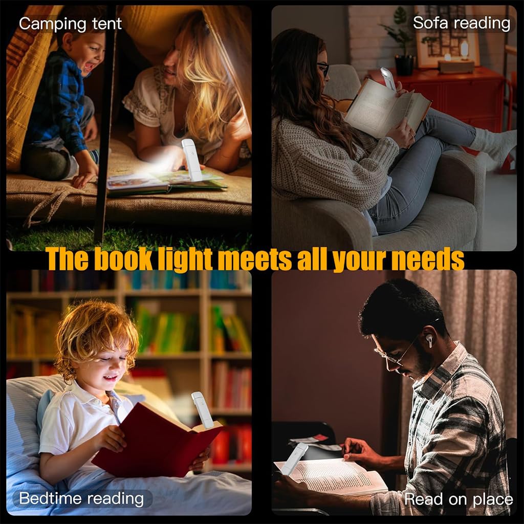 ELEPHANTBOAT USB Book Reading Light for Bedtime with 9 Brightness Levels and Clip Stand | White Rechargeable Lamp