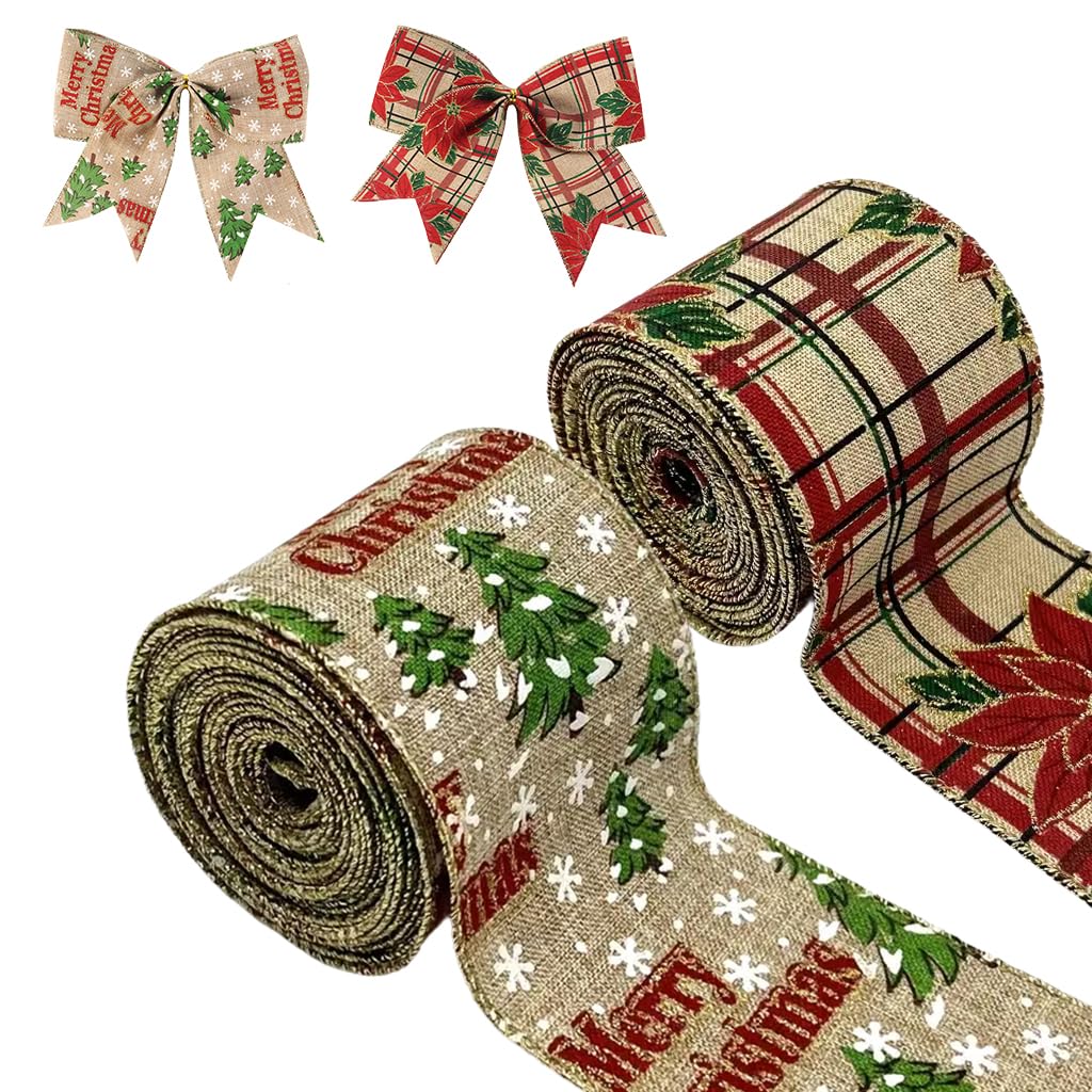 HASTHIP® 6.6ft Christmas Ribbon 2.48 inches Width Hemp Christmas Decorative Ribbon Gift Paking Ribbon Christmas Tree Ornament Rustic Christmas Decorative Ribbon, 2 Rolls