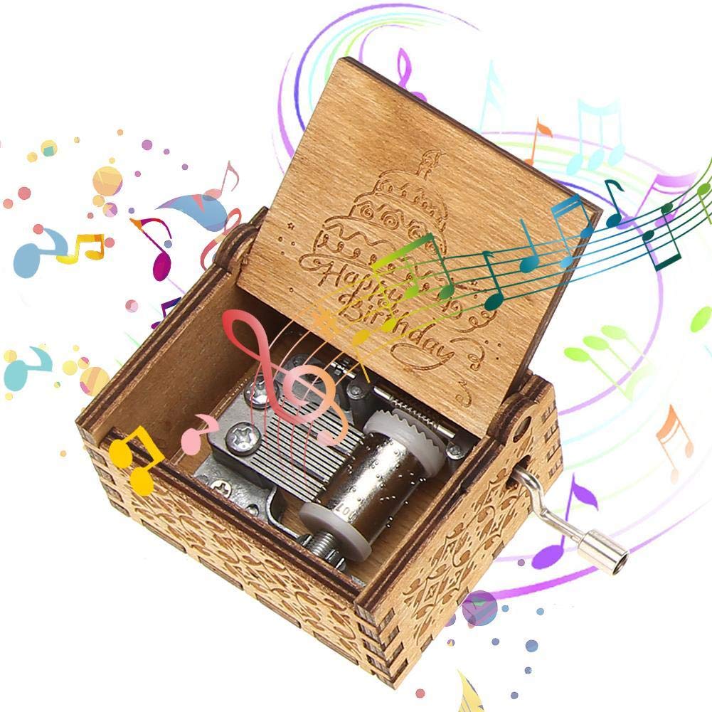 Powlance Wood Happy Birthday Music Box for Gift Giving with Wind‑Up Mechanism | Multicolour
