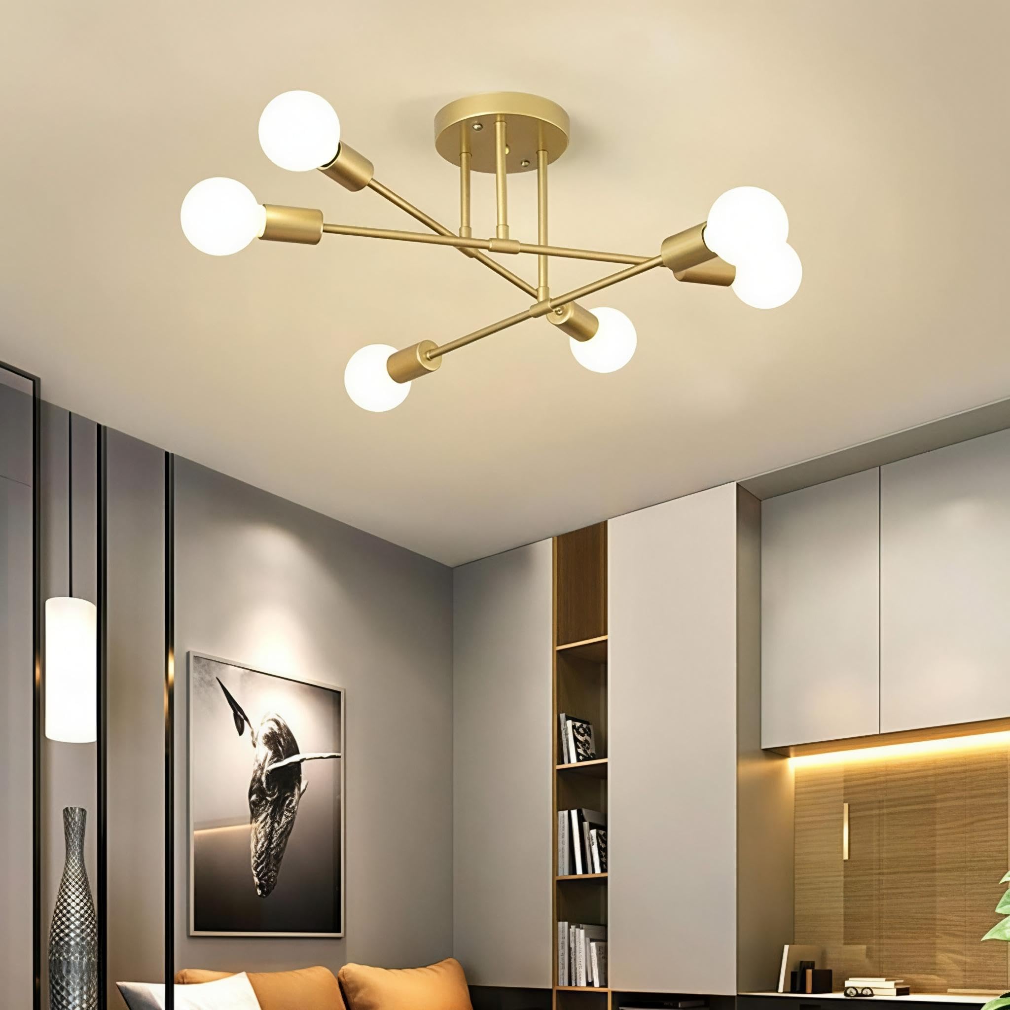 ELEPHANTBOAT Ceiling Light for Living Room with 6 Adjustable Arms and Metal Chandelier Design