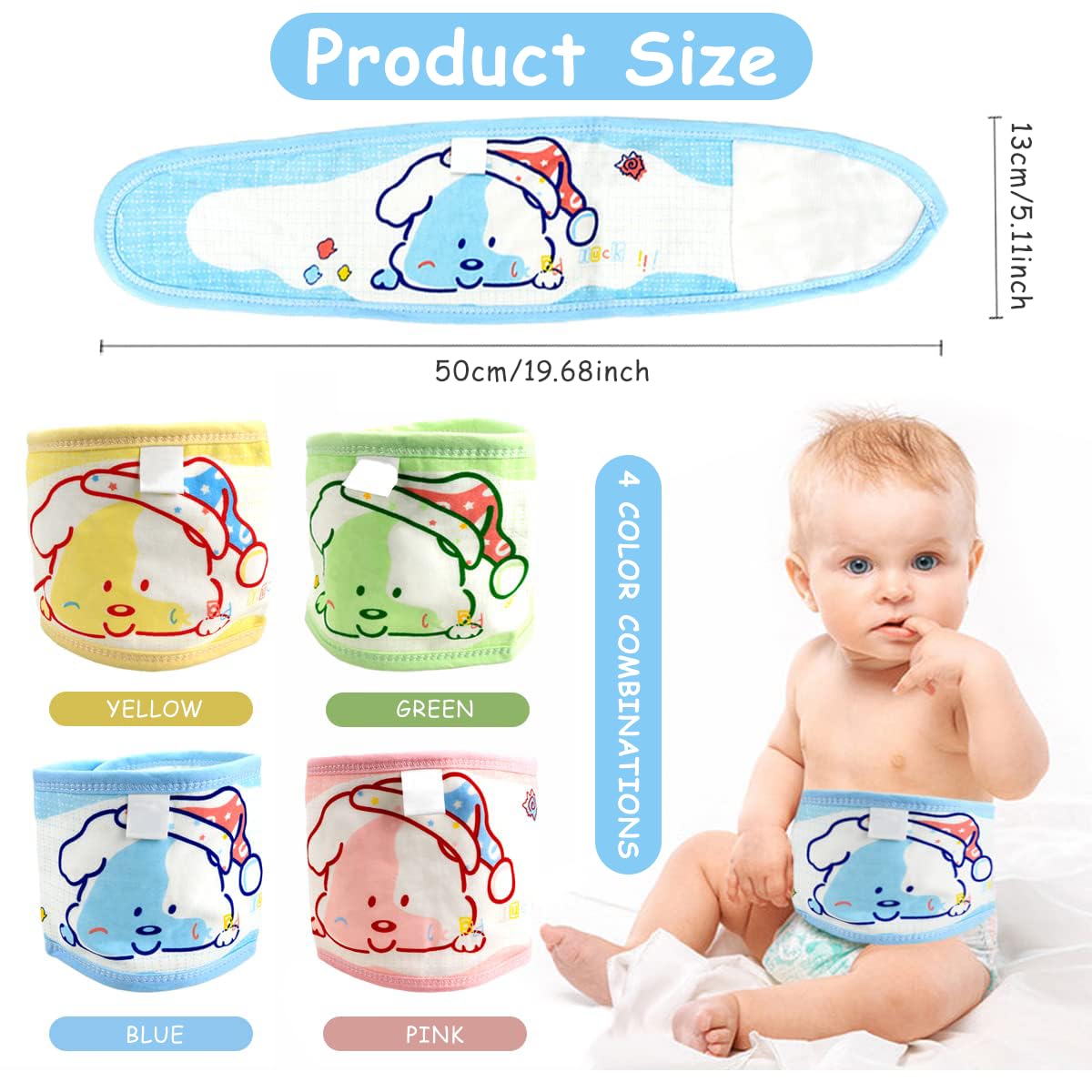SNOWIE SOFT Baby Belly Band for Newborns with Adjustable 17×17 cm Wrap | Soft Cotton 3 Pcs Set
