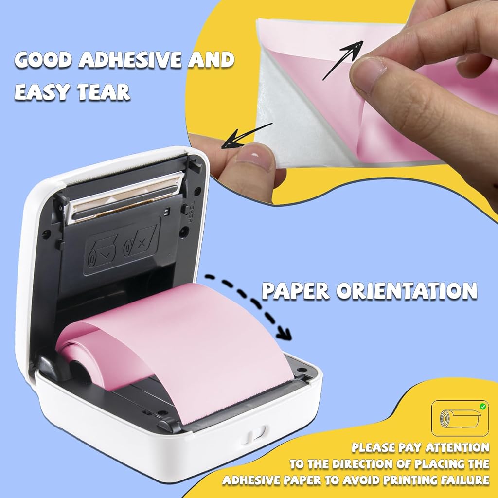 Zeitel® Colorful Adhesive Thermal Sticker Paper,Mini Pocket Printer Sticker Paper for Bluetooth Thermal Pocket Printer,Black Character on Pink/Blue/Yellow, 57 * 25mm,3 Roll 3 PCS