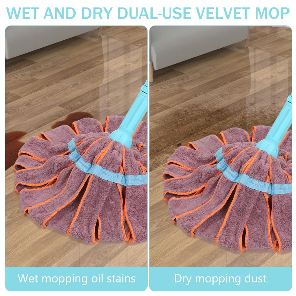 HASTHIP® Cloth Floor Mop 32.6-50.3 inches Retractable Twist Mop Coral Velvet Cloth Mop Flat Mop with Adjustable Angle Mop Head Floor Cleaner Mop Wet & Dry Use House Cleaning Mop