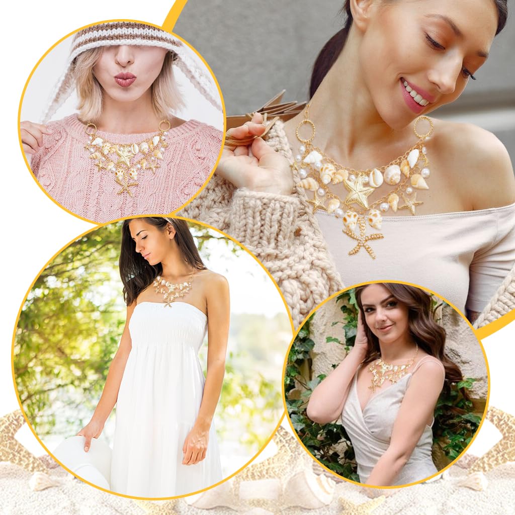 SANNIDHI Necklace for Women featuring Seashell Starfish and Pearl Layers | Adjustable Beach Jewelry