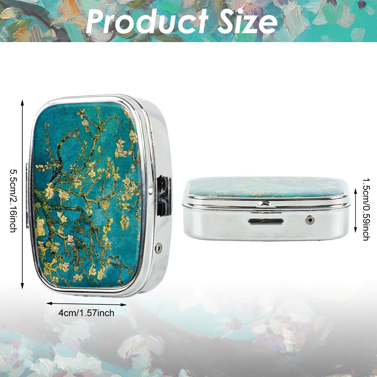 HANNEA Pill Box for Travel and Daily Use with 2 Compartments 5.6×4×1.6cm Metal Case Green