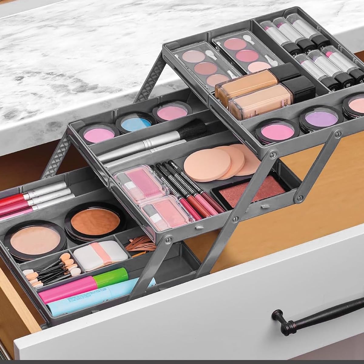 HASTHIP Desk Organizer Case for Home and Office with 3 Tier Stackable Compartments | ABS Storage Box