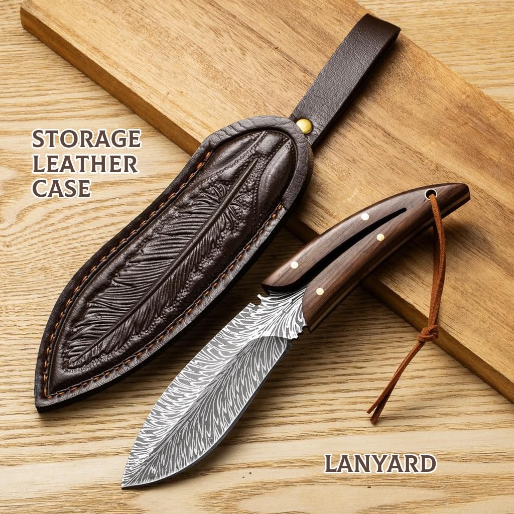 Serplex Kitchen Knife for Meat Cutting with Full Tang High Carbon Steel Blade 7.8 in | Rosewood Handle and Leather Sheath