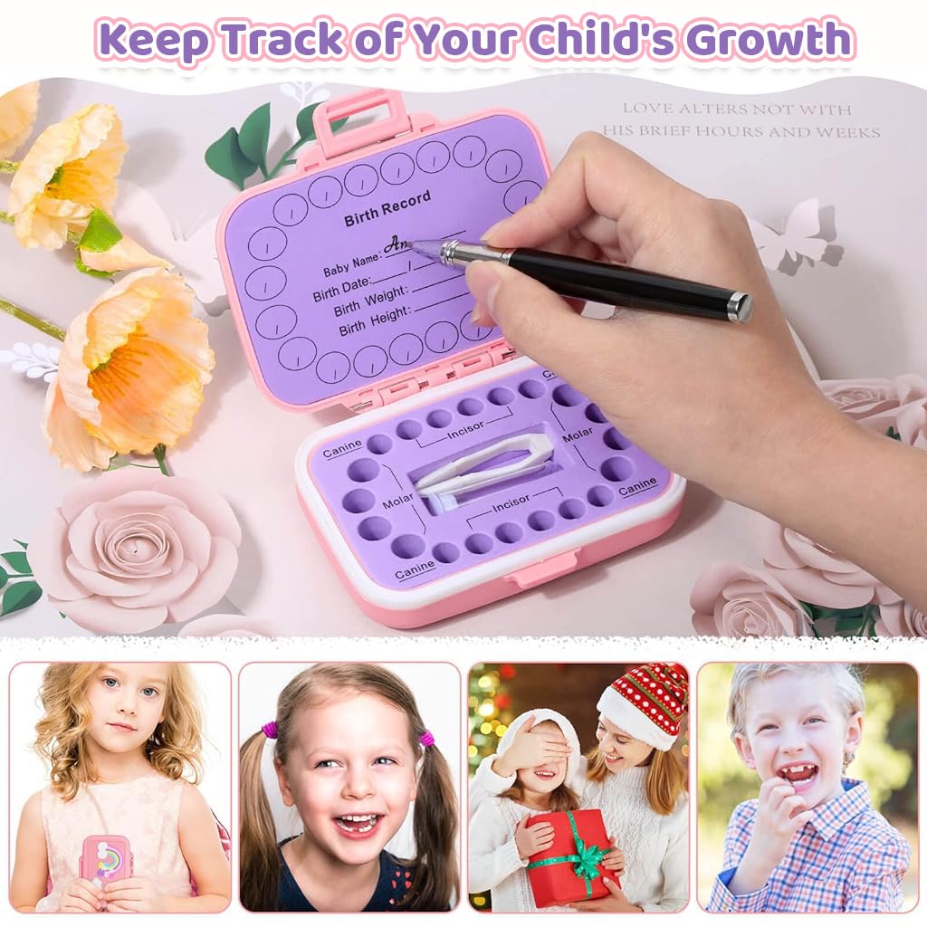 SNOWIE SOFT Baby Teeth Keepsake Box with 20 Storage Holes and Safety Lock | Pink Gift for Kids