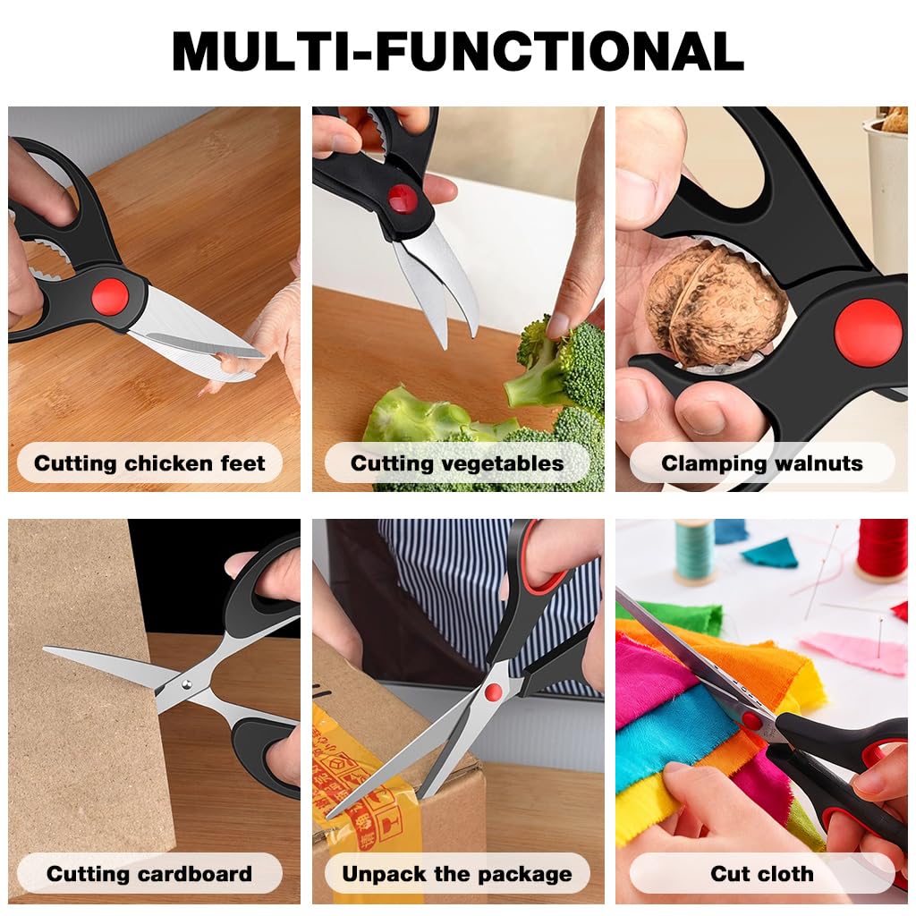 Supvox Kitchen Scissors Set of 3 for Meat and Herb Cutting with Nut Cracker | Stainless Steel Ergonomic Handles