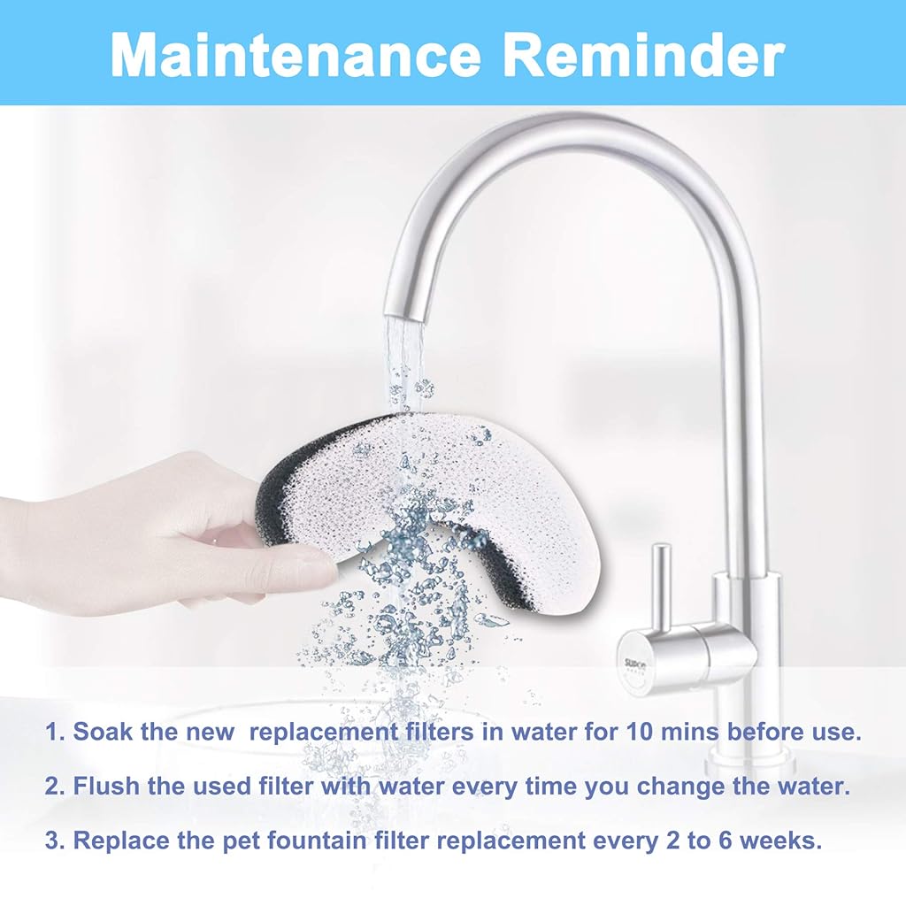 Qpets® Cat Water Fountain Filter Replacement 16PCS Arc-Shaped Washable Pet Fountain Filters with Triple Filtration System Activated Carbon