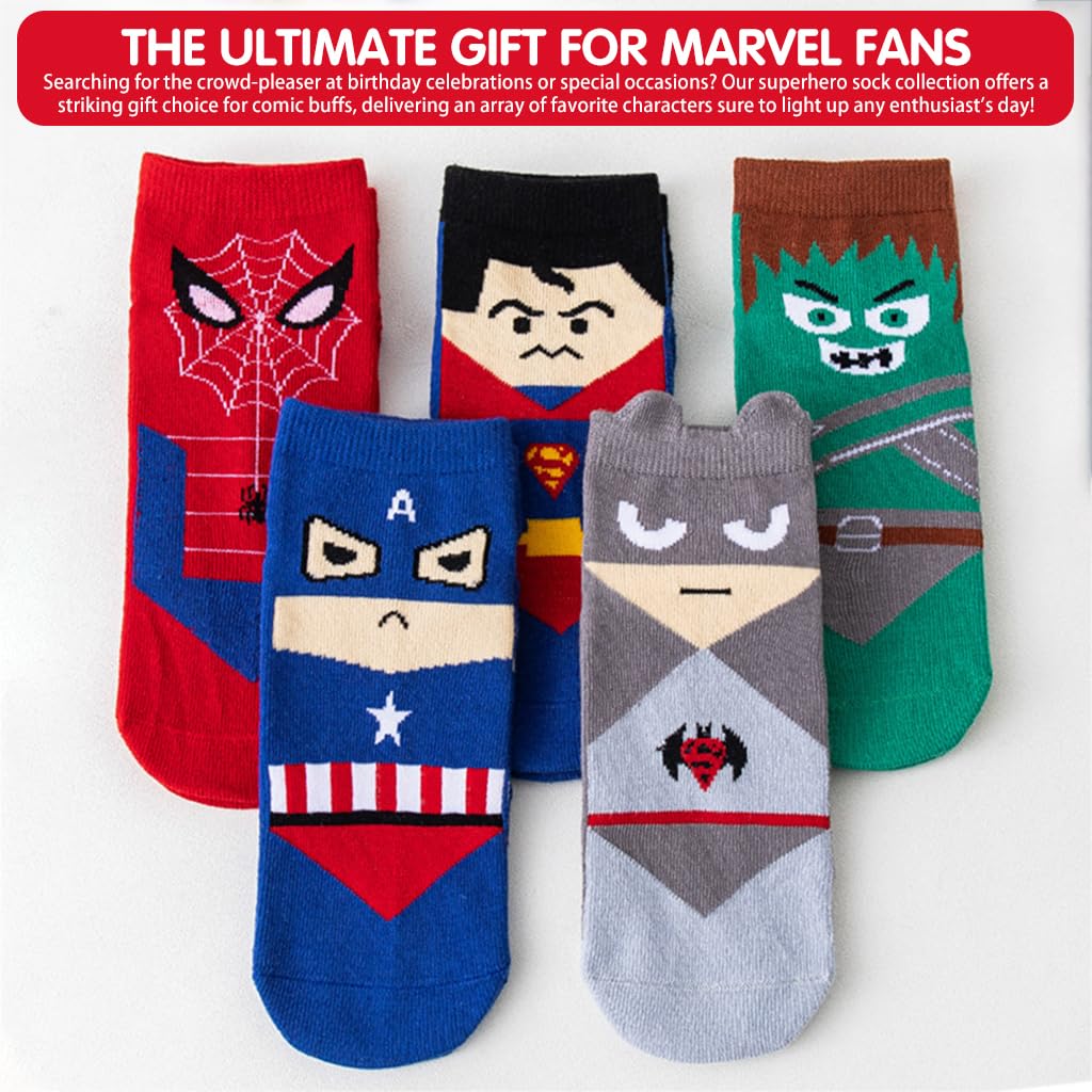 SNOWIE SOFT® 5 Pairs Socks for Kids, Superhero Cotton Boys Socks Cotton Long Socks for Boys Girls, Home Socks Ankle Socks Football Socks All Season Socks, Sports Socks Woolen Socks for Kids 9-12 Years