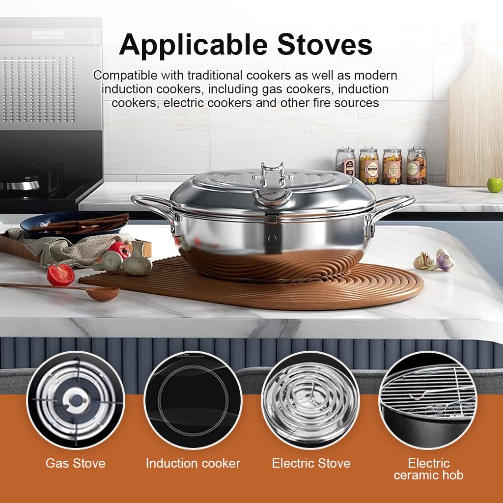 Supvox Stainless Steel Fryer Pot for Stovetop and Induction Use with Lid and Thermometer 9.4 in 3.4 L