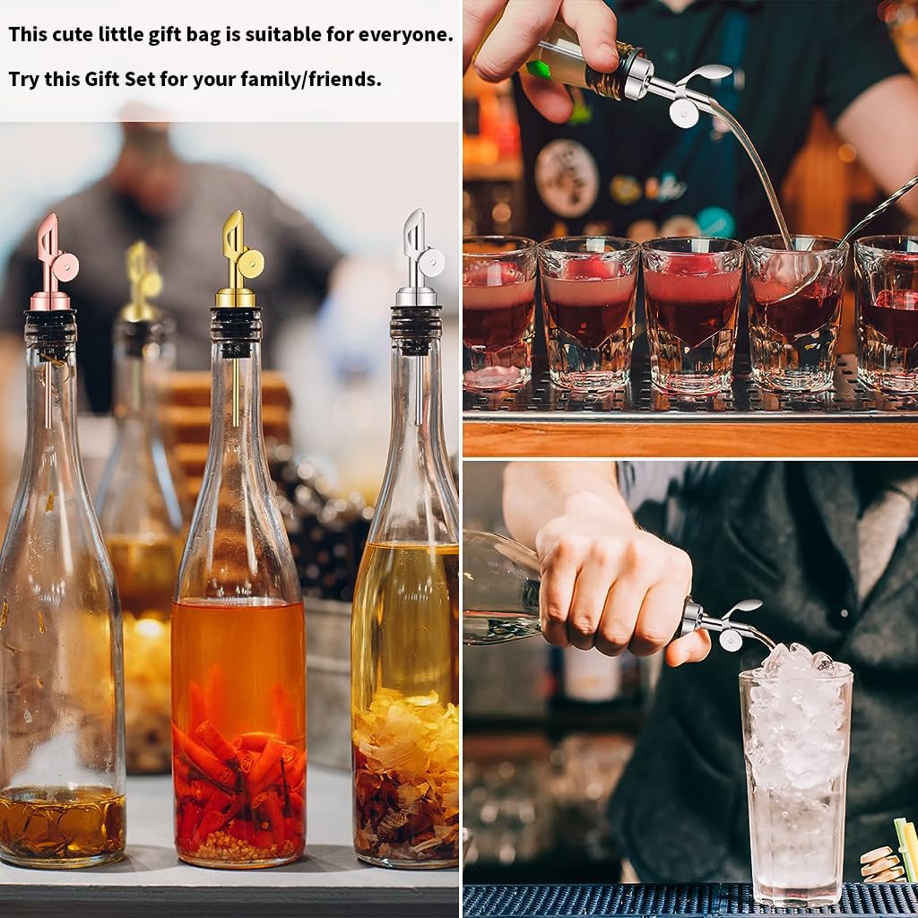 HASTHIP Oil Dispenser Spout Set for Olive Oil and Vinegar with Auto Closing Lid | 2pcs Stainless Steel Leakproof Pourer