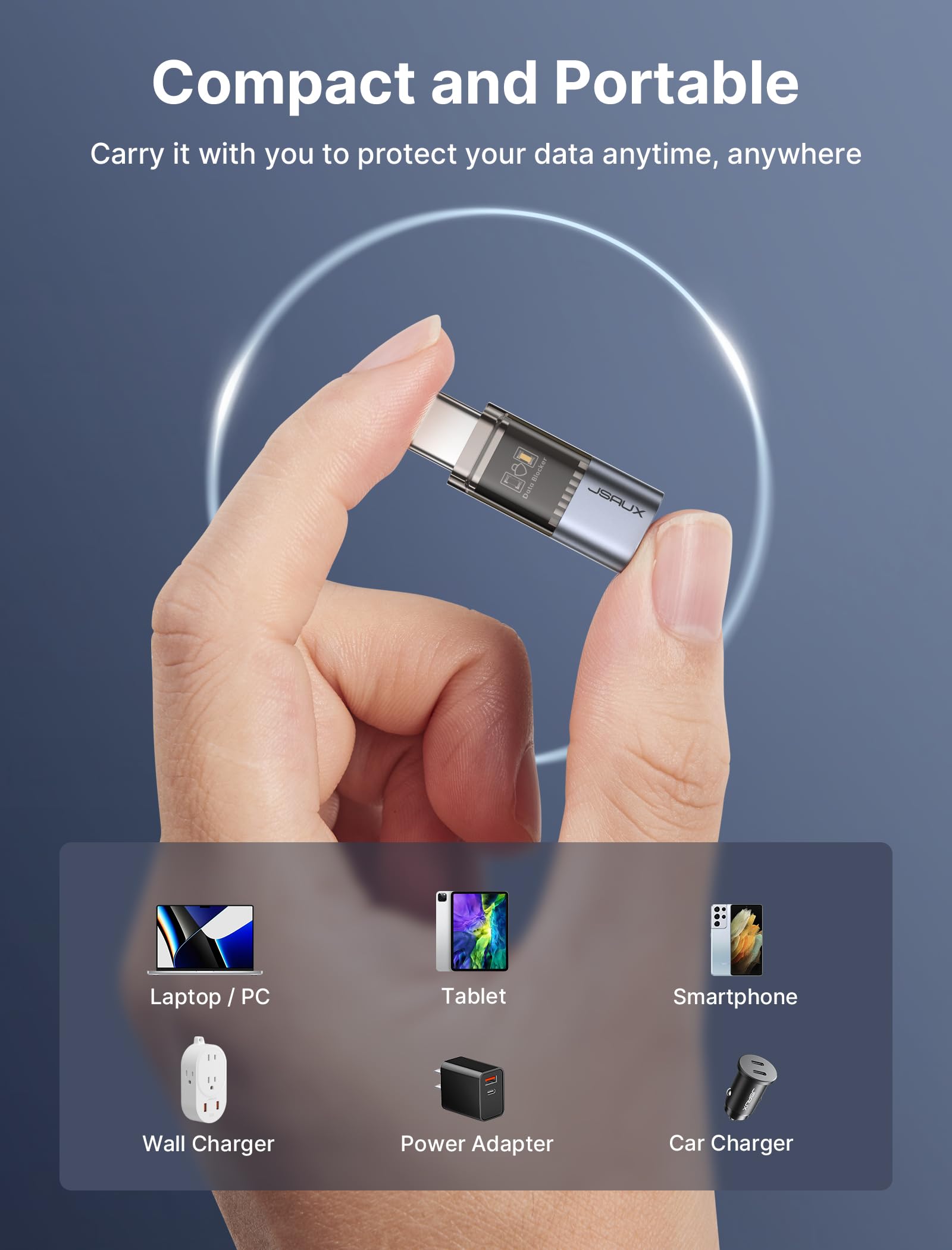 JSAUX USB Data Blocker Adapter Set for Safe Public Charging with 100W PD Support | 4 Pcs