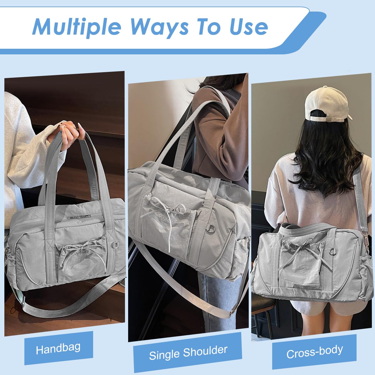 PALAY Traveling Bag for Women with Adjustable Shoulder Strap and 45 x 17 x 26 cm Capacity | Grey Oxford Gym Tote for Fitness and Travel