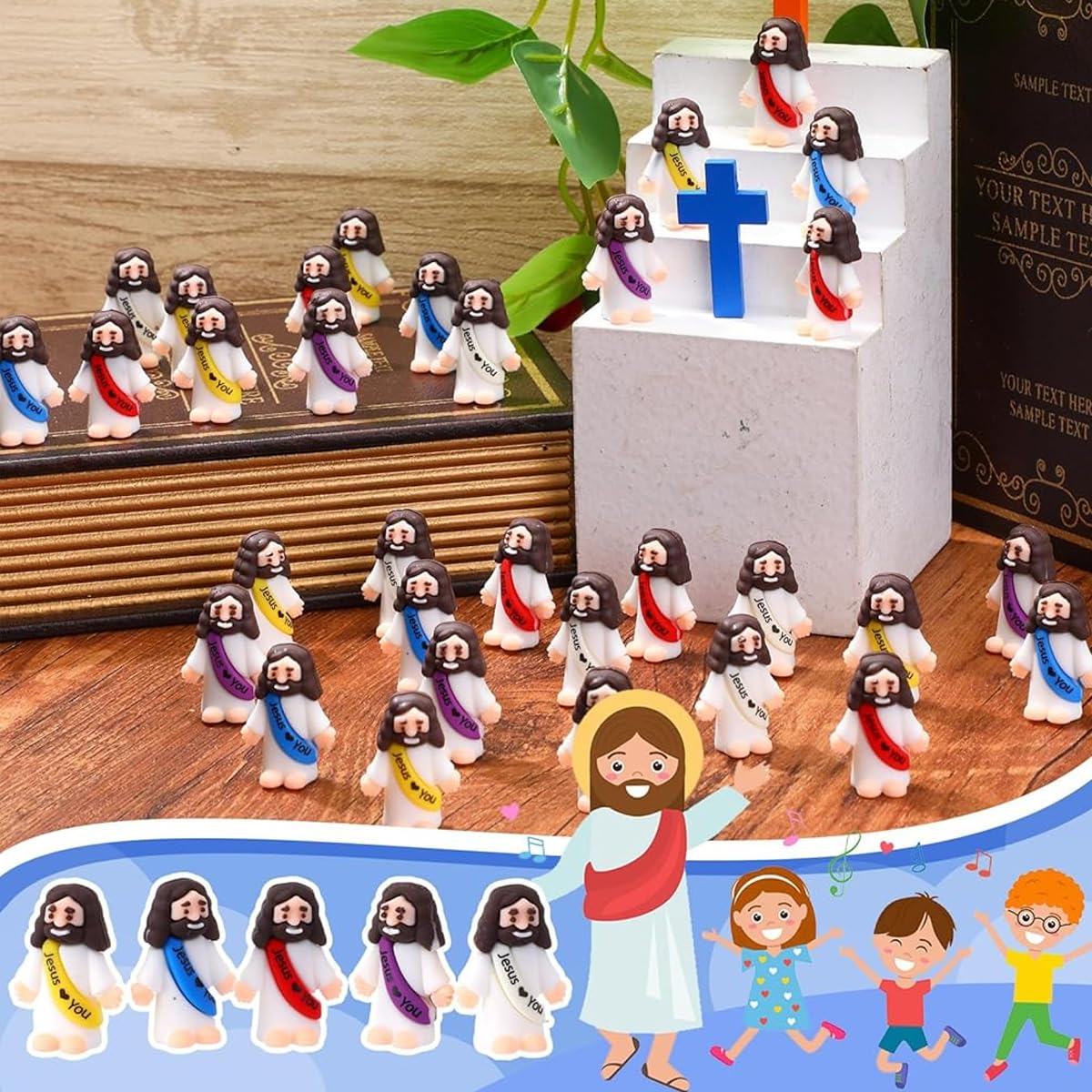ZIBUYU 15Pcs Jesus Figurine Set for Car Dashboard and Desk Decoration with PVC Material | Adorable Christian Gift