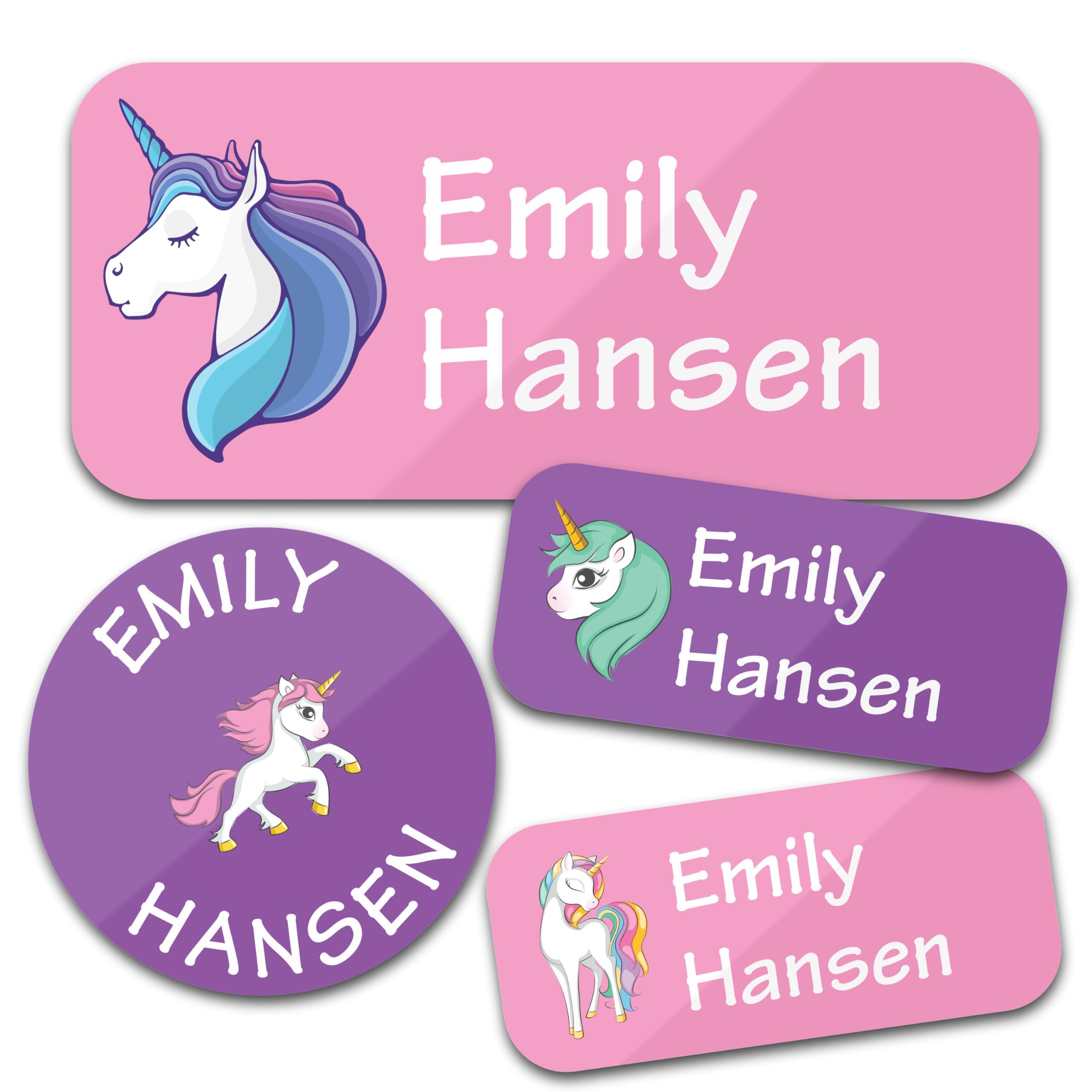 OFIFO® Personalized Daycare Name Labels (130 Labels) - Custom Waterproof Name Stickers for Clothing Tags, Water Bottles, Lunch Boxes and School Supplies (Unicorns)