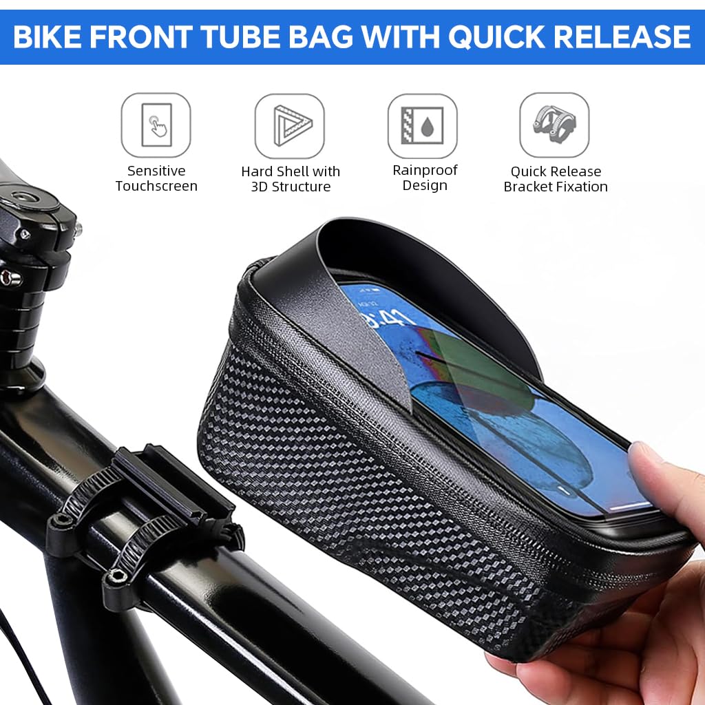 PROBEROS Bicycle Phone Bag for 4.7–7 in Phones with TPU Touchscreen and Waterproof EVA | Removable Top Tube Storage