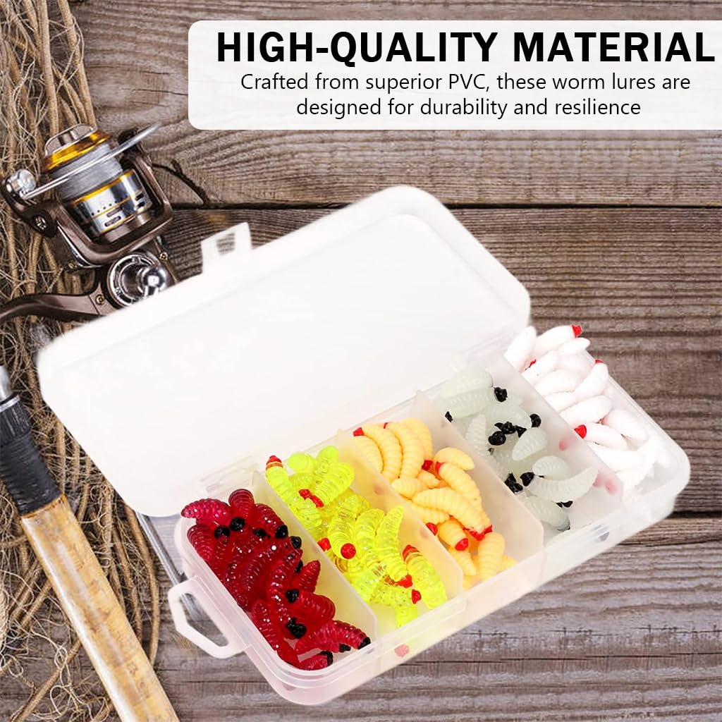 Proberos® Fishing Lures Soft Plastic Kit with Portable Box 5-Color Worms 1 Inch PVC Realistic Maggot Baits 375PCS