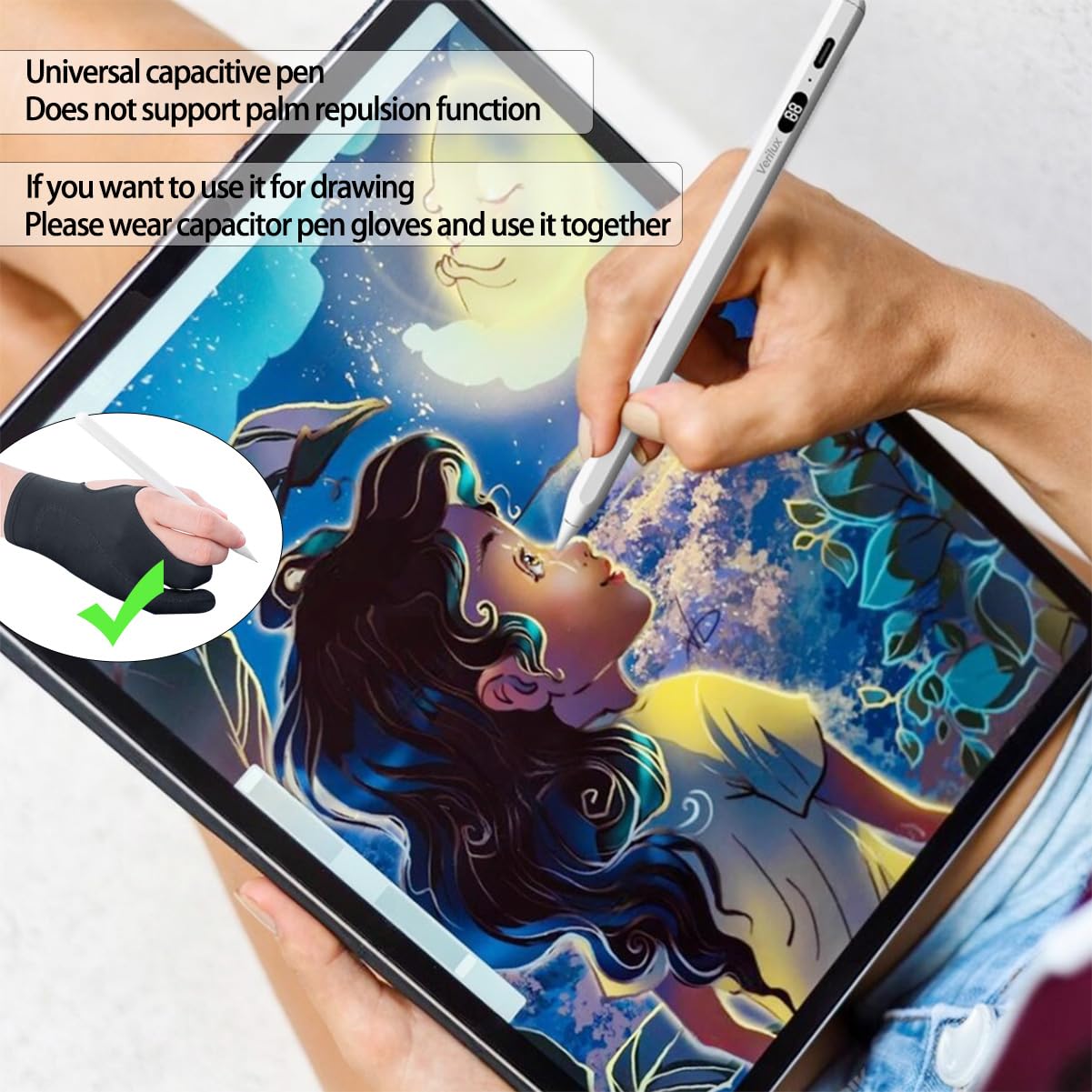 Verilux Stylus Pen for iPad and Android with LED Battery Indicator and 8–10 Hour Use | Fast Charging Precision Writing Tool