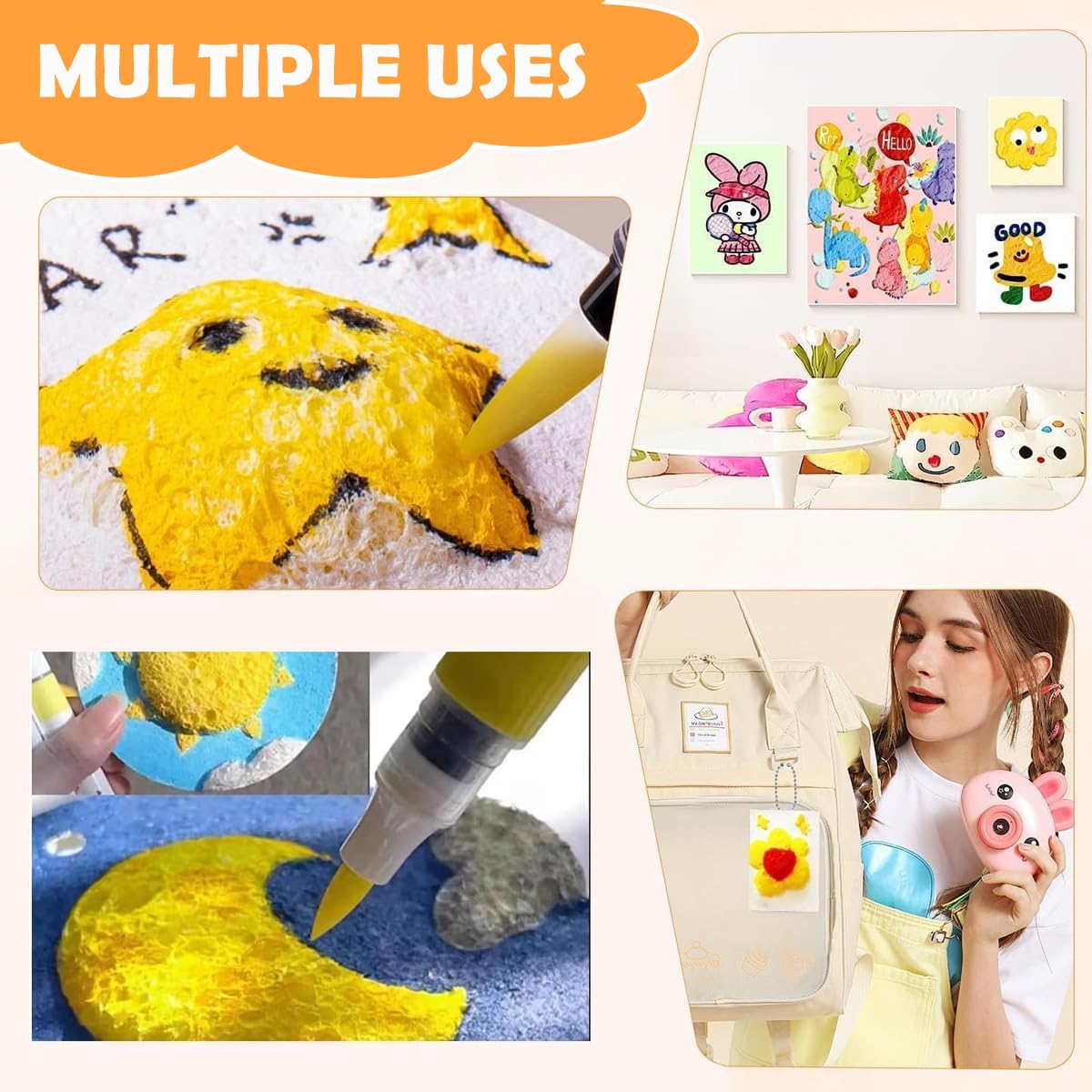 OFIFO DIY Magic Puffy Paint Art Kit for Kids and Adults with 12 Markers and 3 Brushes | 3D Textured Painting Fun