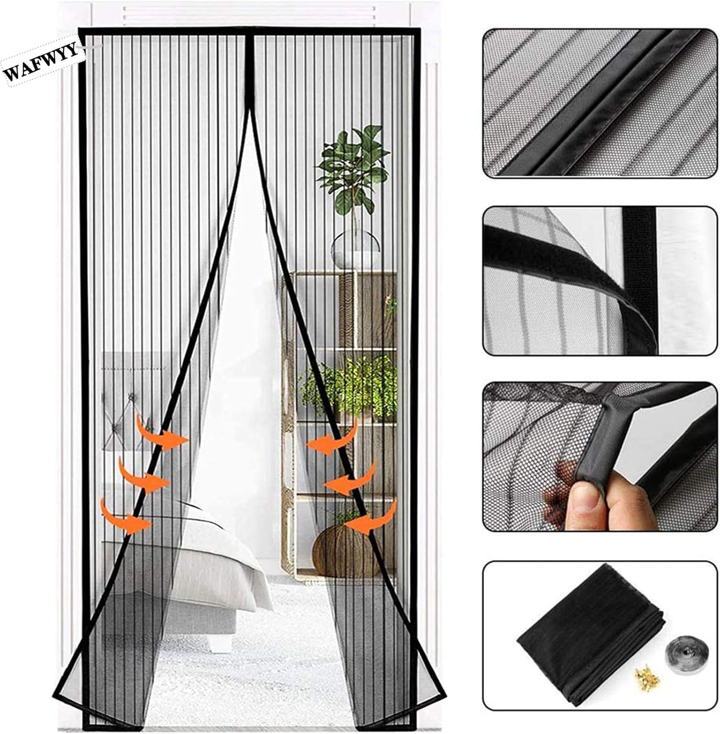 HASTHIP Magnetic Mosquito Net Mesh Screen Door 39.37 x 82.68 in with Auto Closing | Nylon Mesh for Homes