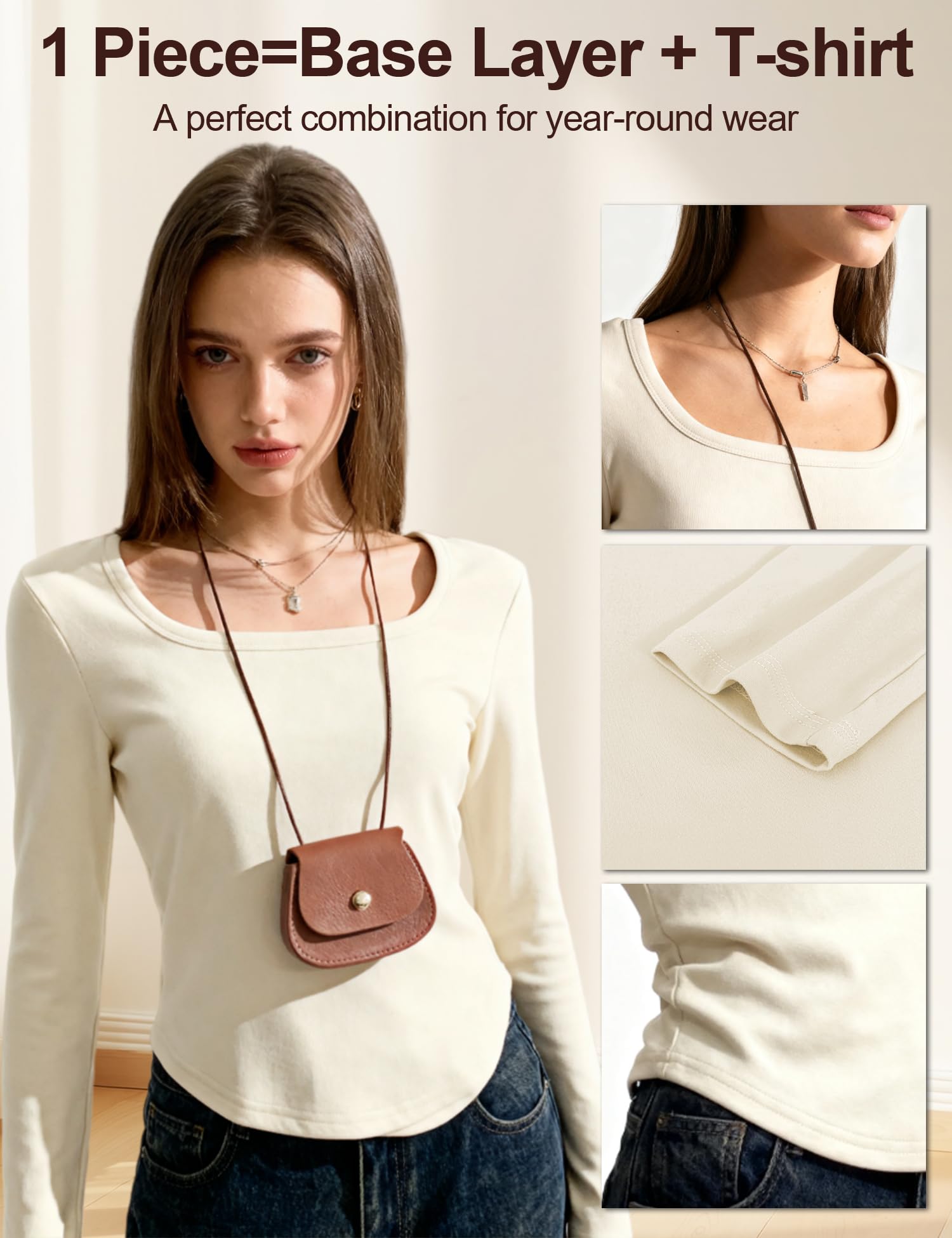 Venzina Women's Thermal Top with Double-Sided Fleece for Fall and Winter | Soft Slim Fit Base Layer