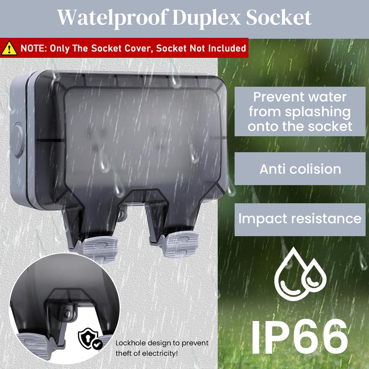 Serplex Double Socket Switch Cover for Outdoor Use featuring Flip Up Lid and ABS Build 86x146mm