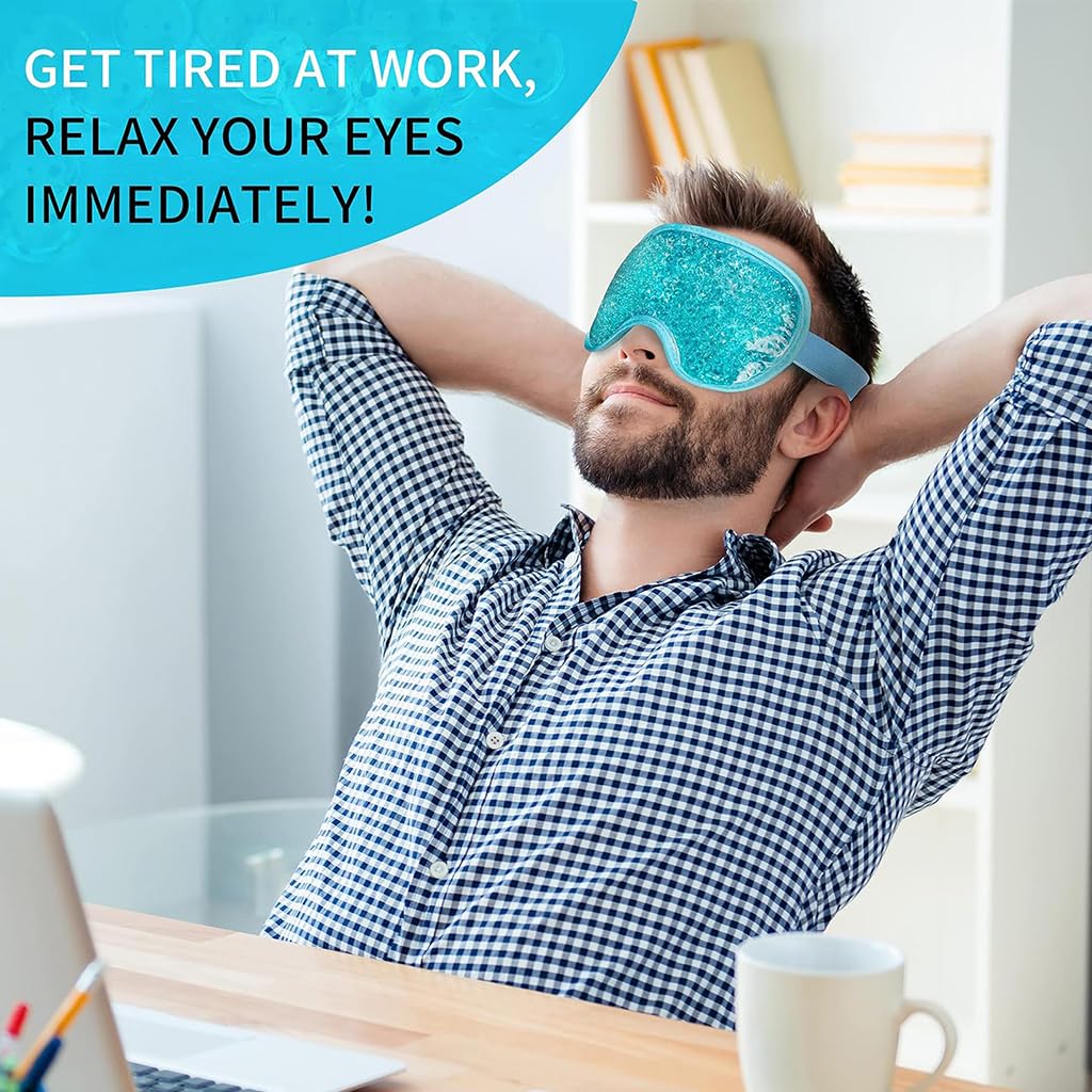 ZIBUYU Eye Mask for Cooling and Hot Relief with Flexible Gel Beads 21x10cm | Reusable PVC Pack
