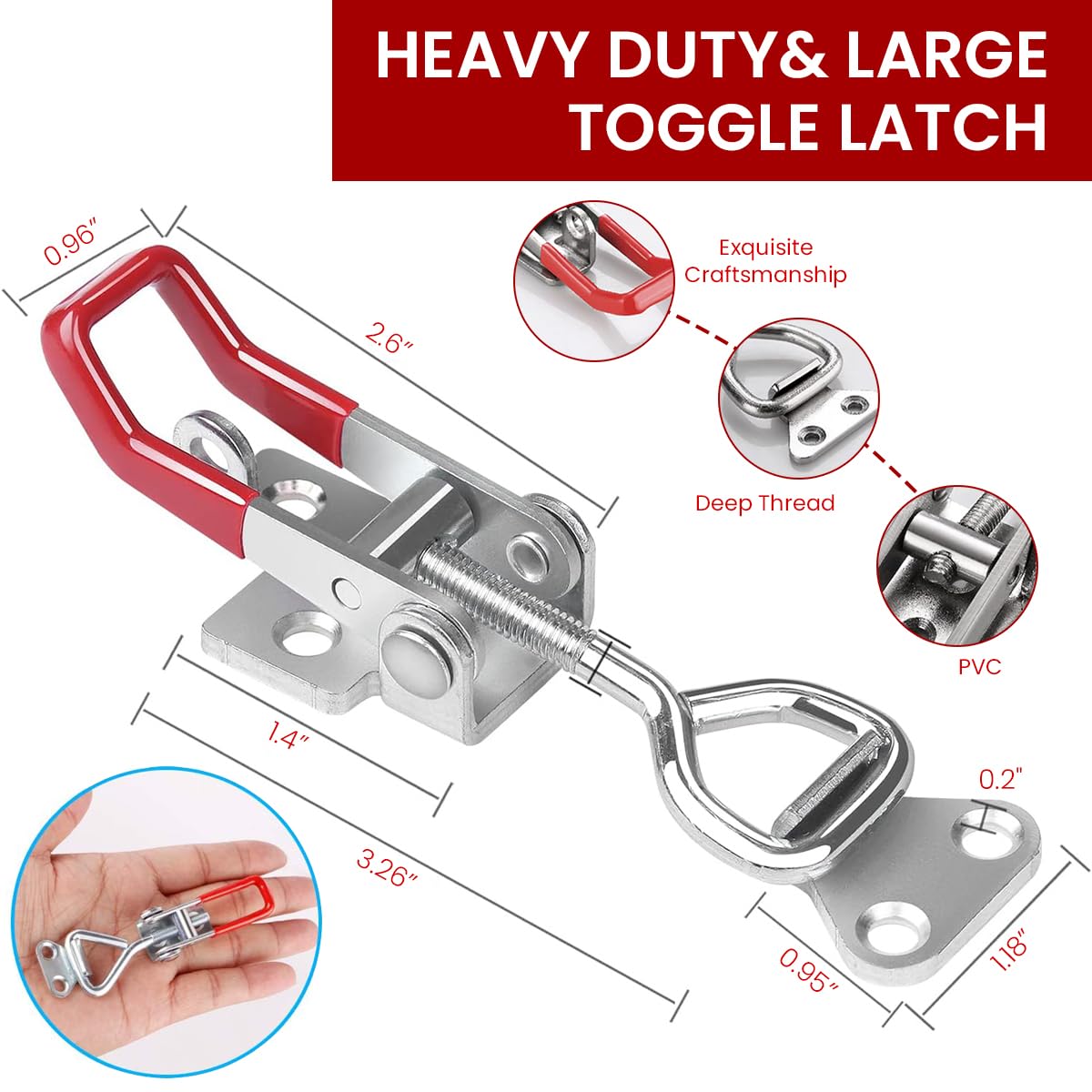 HASTHIP® 6 Pack Heavy Duty Toggle Latch Clamp, Adjustable Toggle Clamp Latch With Lock Hole, 550lbs Holding Capacity Pull Latch for Tool Box Case, Cabinet