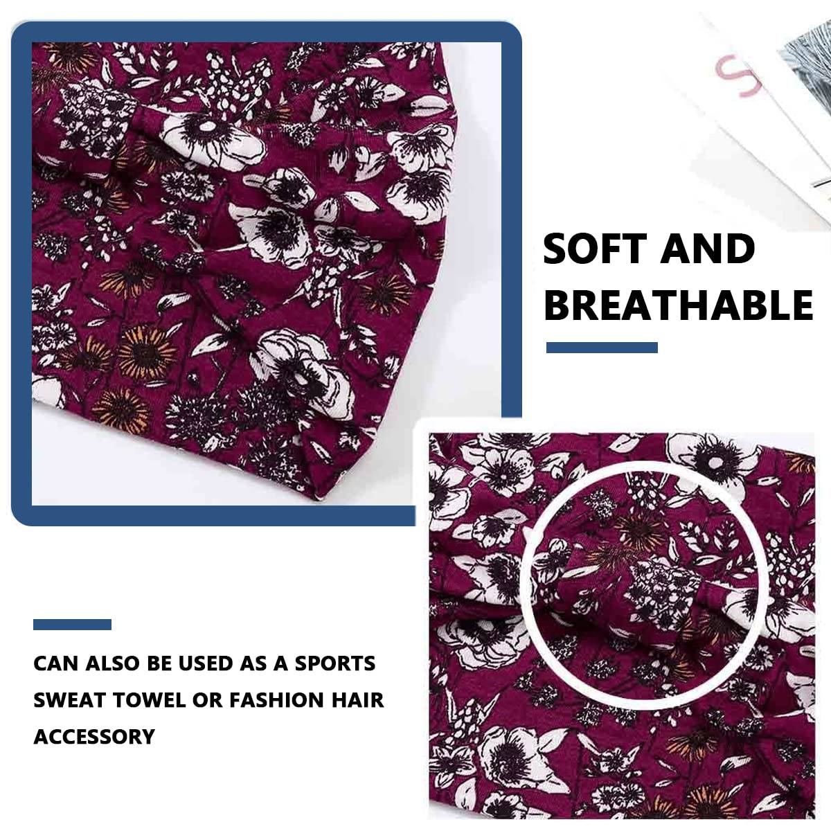 Optifit Bohemian Gym Headbands for Yoga and Running with Floral Prints 8PCS Set | Stretchable 95% Polyester 5% Spandex for Women and Men